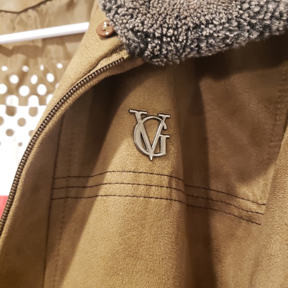 VG Collection Womens Aviator Pilot Jacket Faux Suede Shearling Collar M Italy - Picture 4 of 9